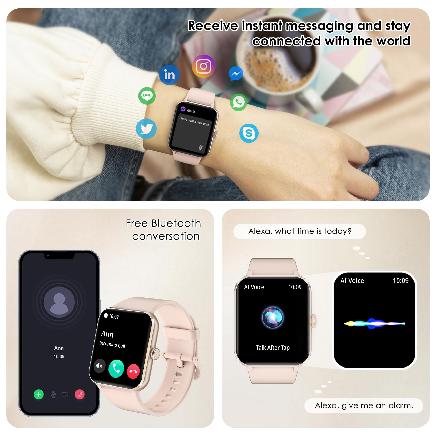 Iowodo Smart Watch(Answer/Make Call), 1.85'' Smart Watches For Women, 100+ Sport Modes, Pedometer, Ip68 Waterproof Fitness Track